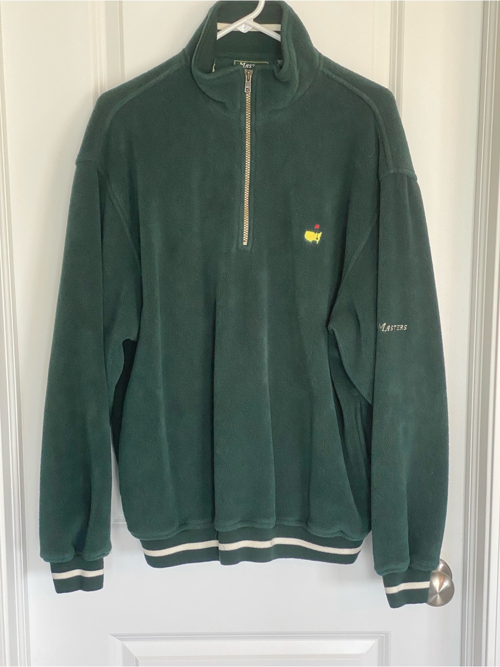 Vintage Masters Golf Green Quarter Zip iwhite Athletic Stripes Cuffs Hemline L